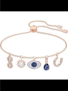 Swarovski Rose Gold Bracelet with Blue & Clear Crystal Charms